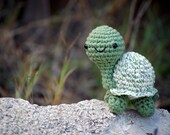 Amigurumi Turtle, sage green, white and green marbled shell, happy, adorable smile