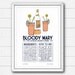 Print Cocktail Recipe Bloody Mary Vintage Art Deco Style Typographic Kitchen Wall Art Gift