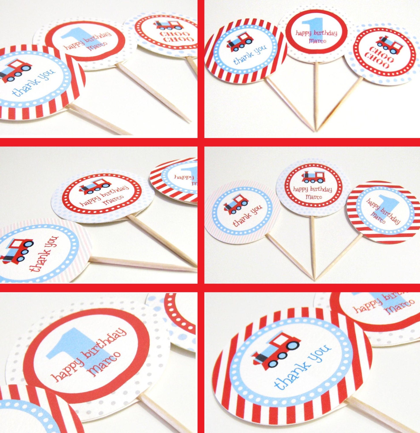 Choo Choo Train Cupcake Toppers Set of 16 - CUSTOMIZED Il_570xn