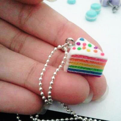 Rainbow Cake Necklace - Super cute :D (silver plated ballchain)