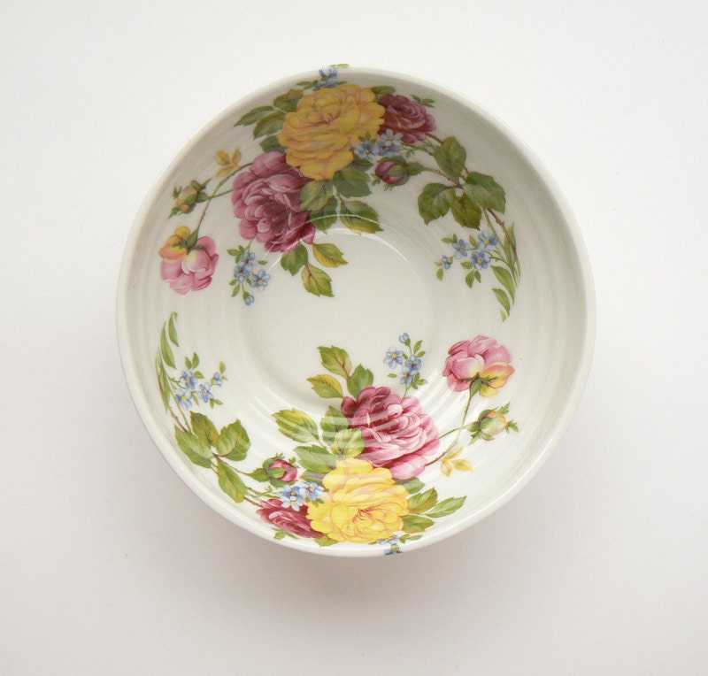 Handmade Ceramic Bowl with Flowers -Porcelain Bowl with English Garden Floral Decoration