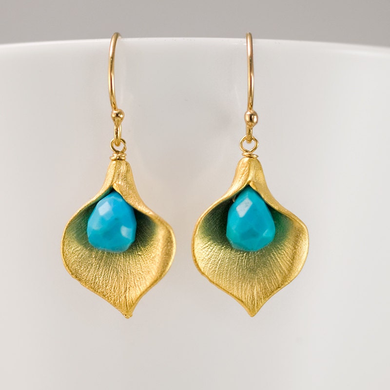 December Birthstone Earrings - Turquoise Earrings - Calla Earrings -  Gemstone Earrings