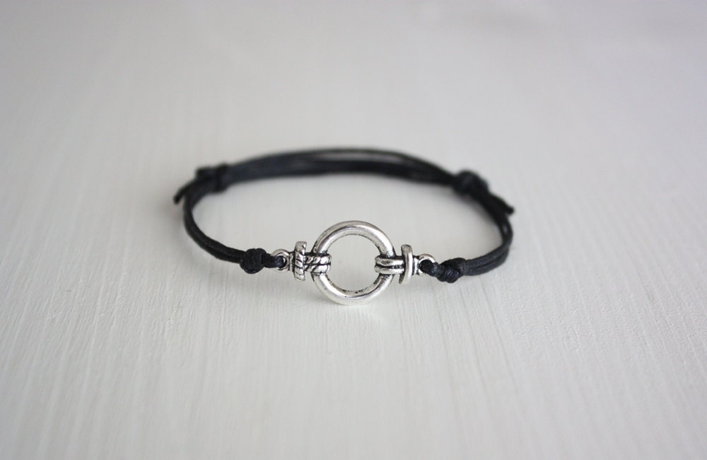 Silver Circle Wish Bracelet or Anklet, Rope Design