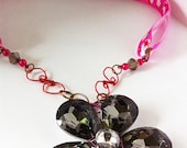 large crystal flower pendant with Hello Kitty ribbon necklace 