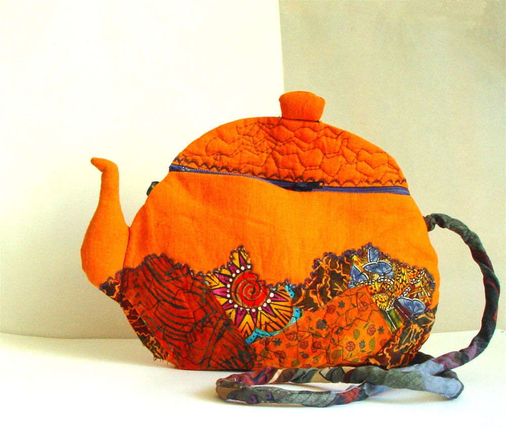 ORANGE funky BAG, Textile Handbag, Funky Purse, Wearable Art, Summer Accessory