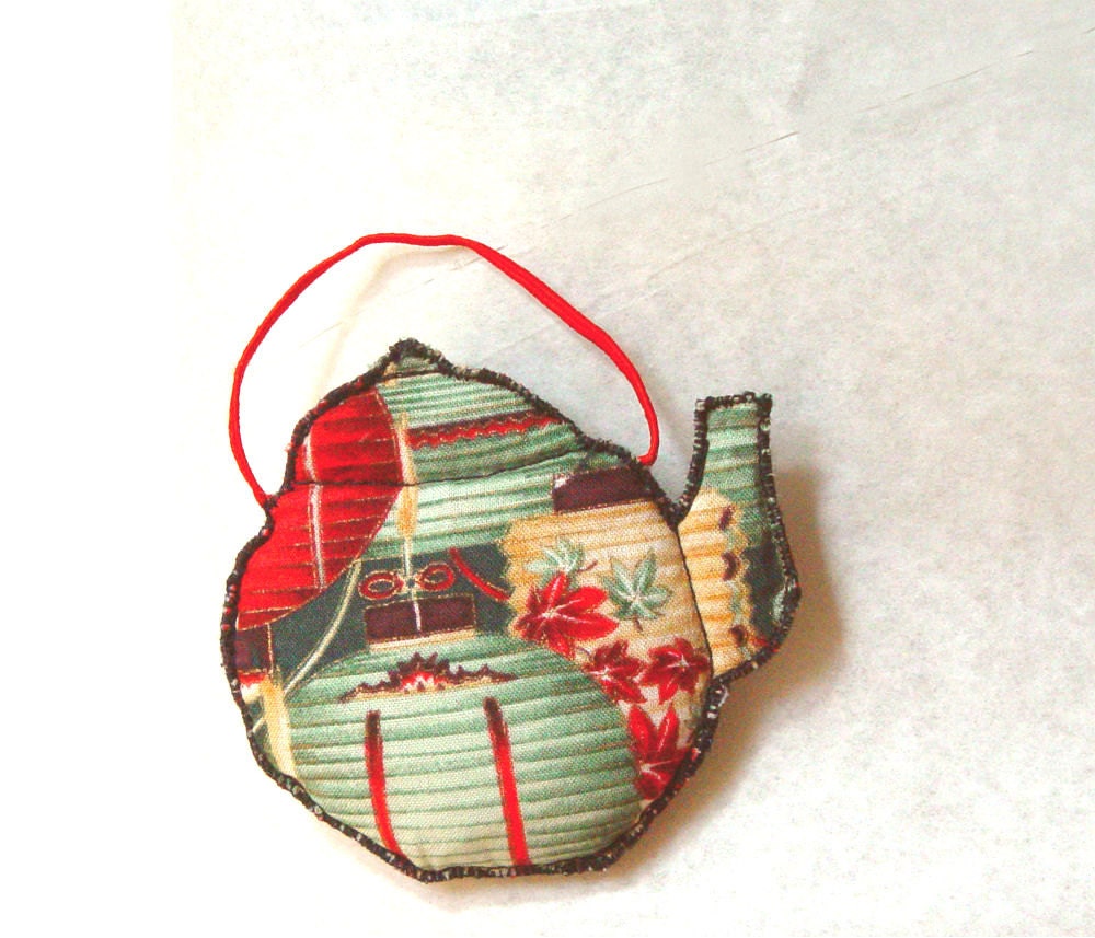 Textile magnet, kitchen magnet, fridge magnet, refrigerator magnet, fabric magnet, kitchen gadget, kitchen decor, Red green teapot