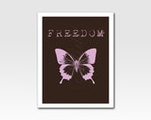 Art Print Etched Looking Text Print "Freedom Butterfly" Home Décor A3 Print Original Design by Adidit Print no. 011