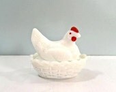 vintage westmoreland white milk glass hen chicken on basket SUNDAY MORNING