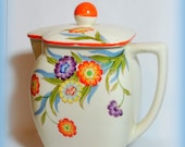 Vintage Hinode Floral Pitcher.  Colorful Flowers.  Made in Japan