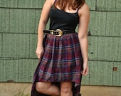 The Keesha Skirt - High Waist Purple Plaid High Low Long Mullet Skirt Upcycled Vintage