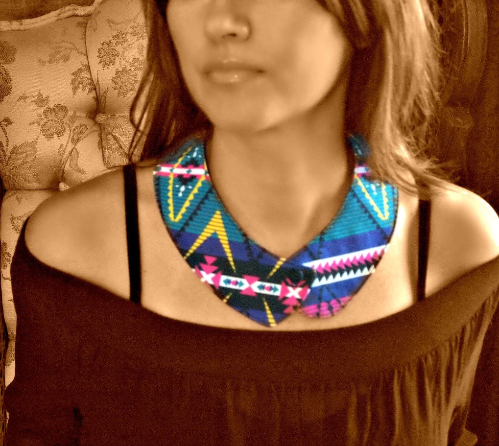 neon collar necklace tribal print reversible collar faux black leather button front collar gift under 40
