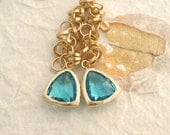 Aqua Blue Gold Circle Earrings by Cheydrea