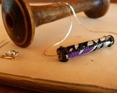 Handmade Vintage French Ribbon Bead Pendant Necklace with Black, Silver & purple motif, Sterling Silver Chain