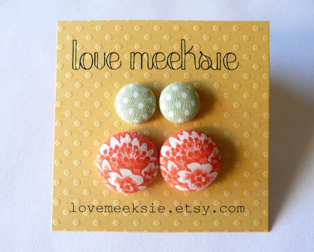mandarin mint - vintage-inspired - fabric-covered button earrings - set of 2