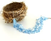 Chunky Crochet Lace Necklace Blue White Guipure Flower Boho Hippie Multi Strad Baby Blue