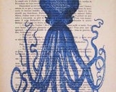 Drawing Illustration Giclee Prints Posters Mixed Media Art Acrylic Painting Holiday Decor Gifts:Octopus with golden crown