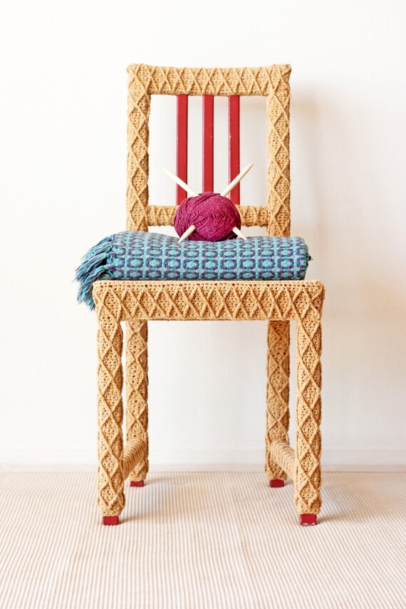 Yellow Accent Chair, Home Office Chair, Upcycled Furniture, Crochet Home Decor, Eco-Friendly Fiber Art by Knits for Life