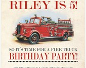 Vintage Firetruck Invitation - Boys Birthday Party - DIY PRINTABLE FILE by Sassaby