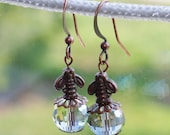 Steampunk bee & Chinese crystal earrings