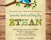 Owl Baby Shower Invitation, Baby Shower Invite, Boy, Whimsical, Blue, Baby shower boy Owl (Item 5107)