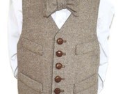 Boys Vest,  wool brown tweed, 100% cotton lined , formal wear, all sizes, toddler - youth, leather buttons, handmade, custom, USA