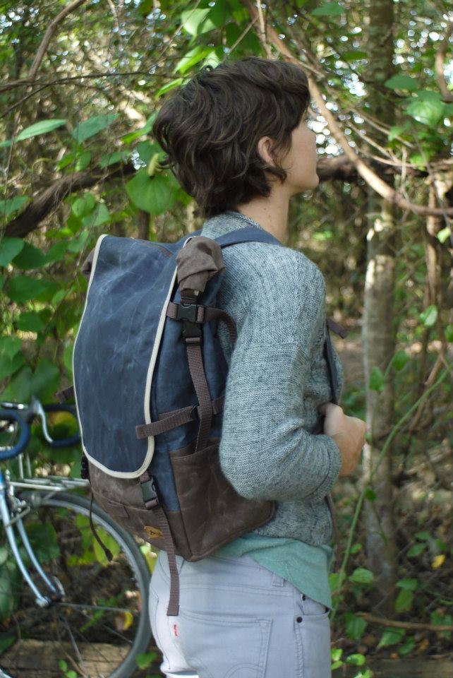 Waterproof backpack, Waxed Canvas Bicycle Bag with roll top, Camping bag