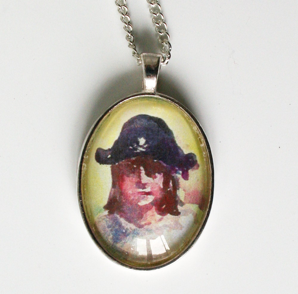 Pirate Pendant necklace.Peter Pan inspired jewelry. Pirate girl cameo. Original watercolor print. Wear a painting.