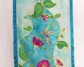 Silk wall Hanging "Joyful Life" hummingbird art, hand painted silk ,silk art, home decor, mothers day,