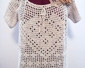 Vintage Crochet Sweater Top with Handmade Brooch