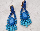 Handpainted Vintage Rhinestone Earrings- Blue Ombre