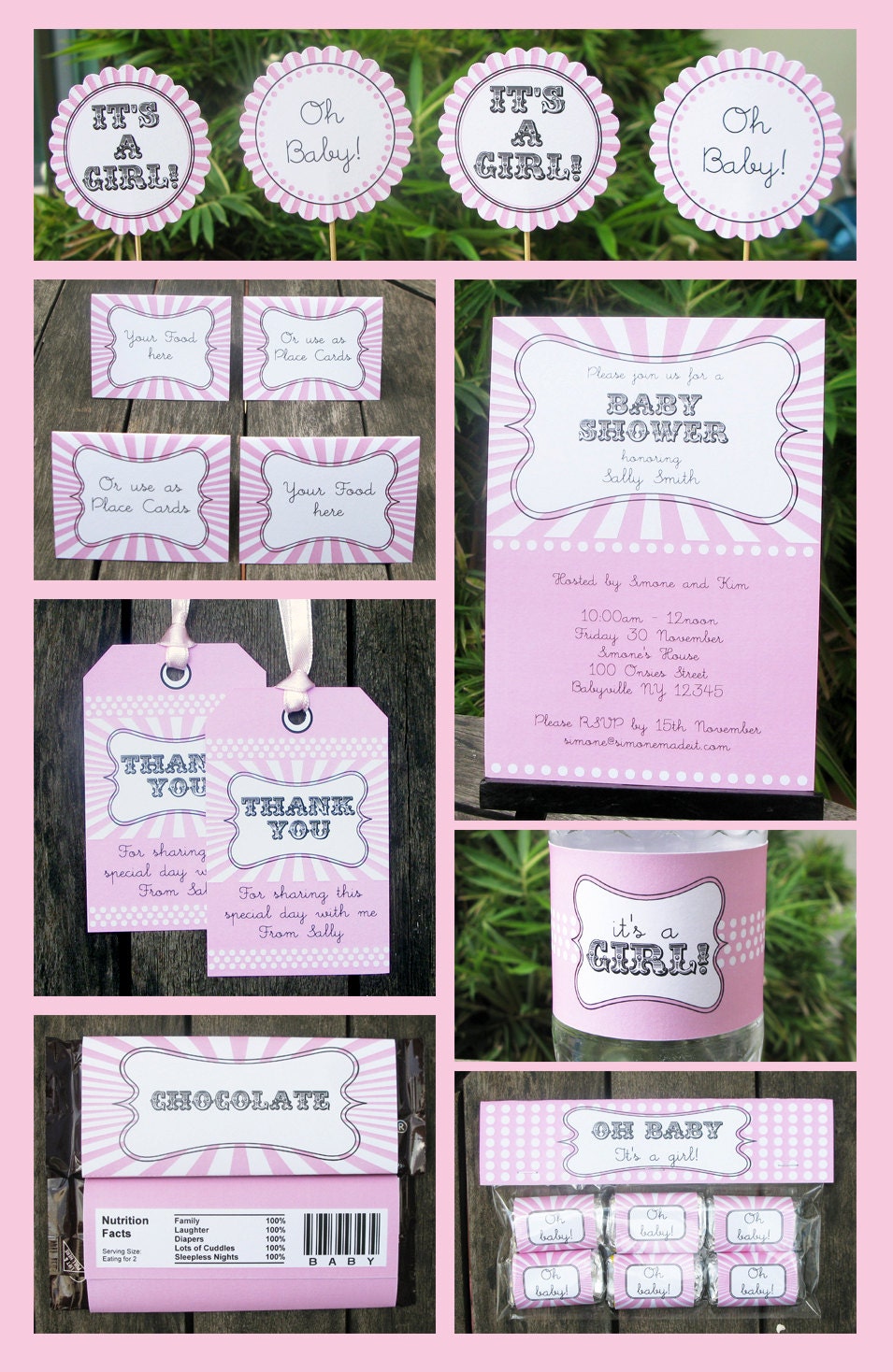 Baby Shower Pink Girl Invitation & Printable Collection, EDITABLE Text PDF file - you personalize at home with Adobe Reader Il_570xn