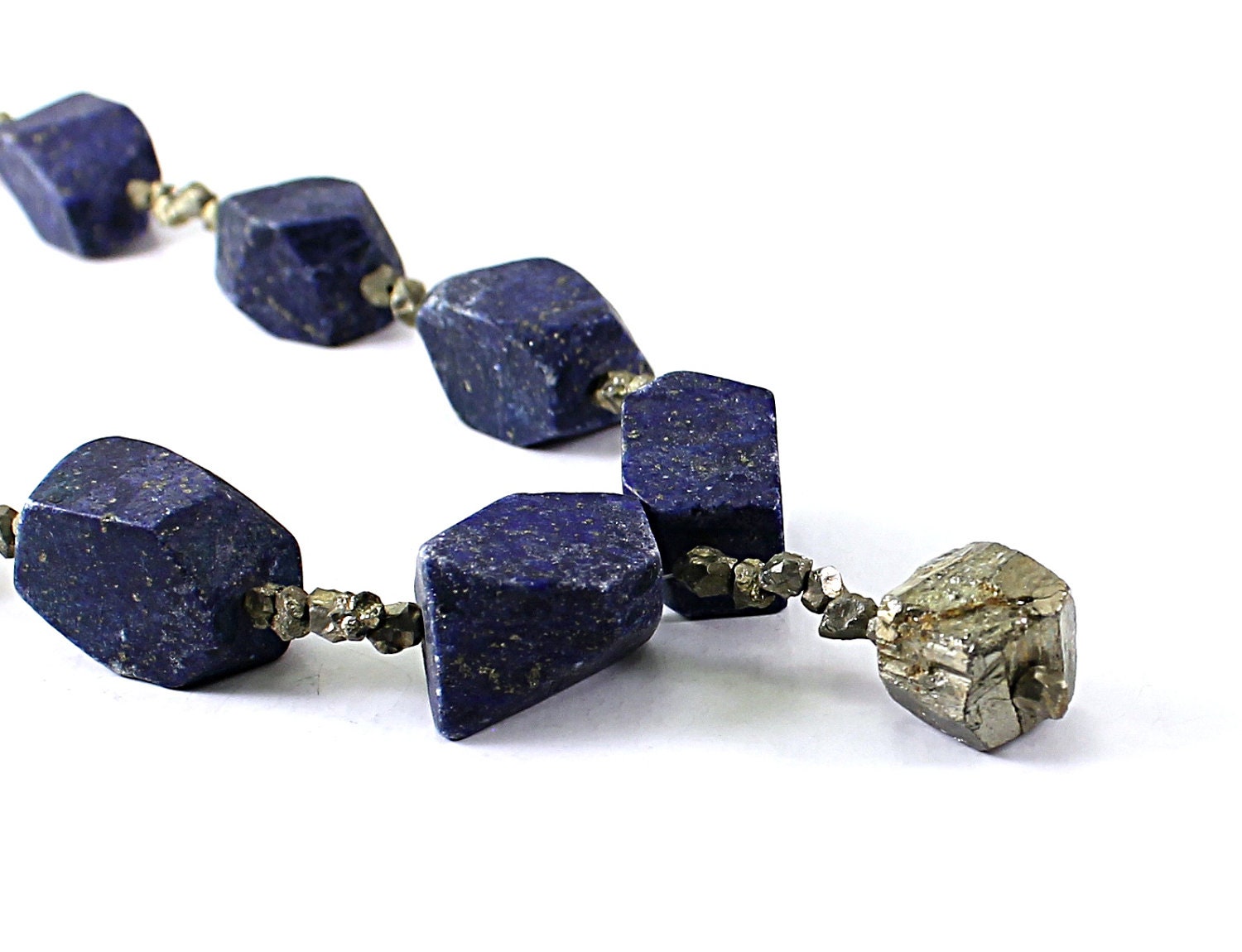 Blue necklace: lapis lazuli necklace, raw pyrite, natural semi precious stones handmade jewelry by NatureLook
