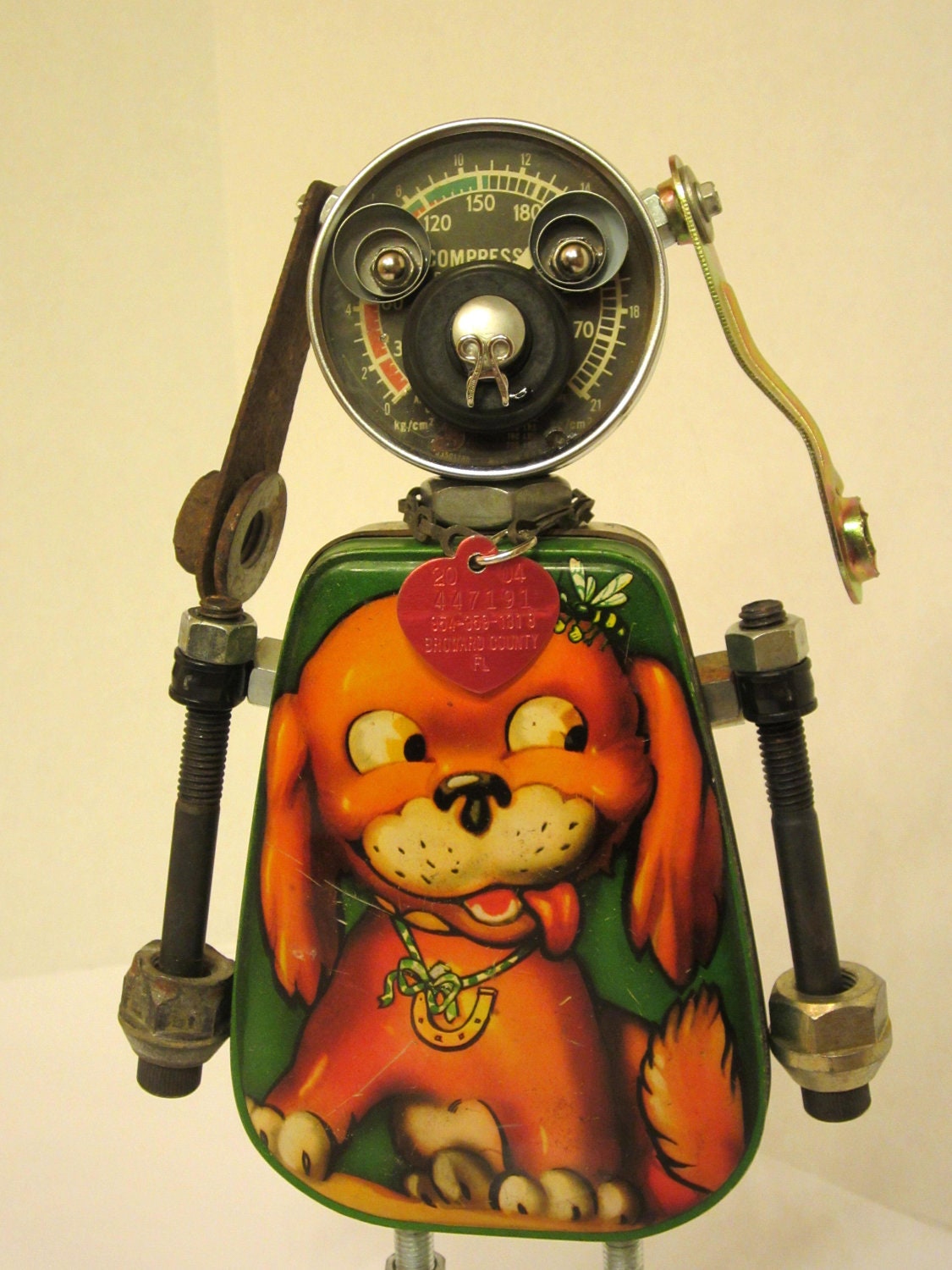 Rex Dog Bot - found object robot sculpture assemblage
