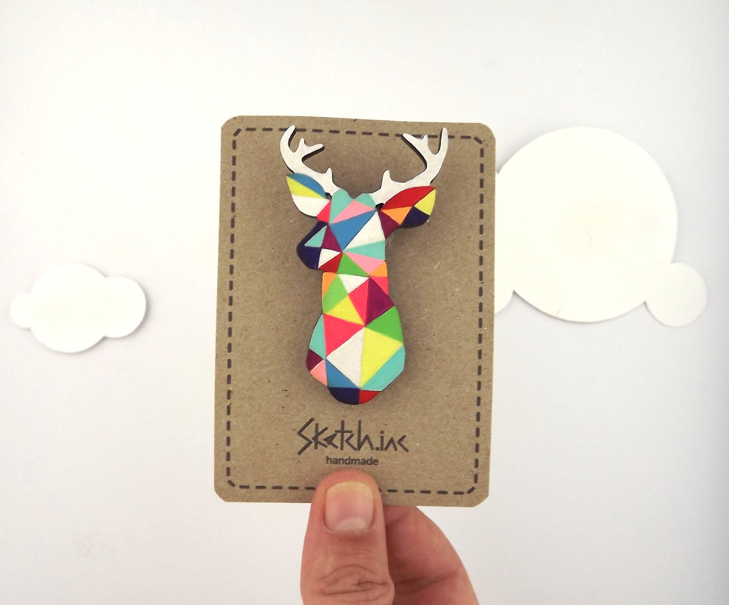Geometric Deer Brooch Neon 'Stag Head'