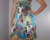 regal paisley strapless satin dress