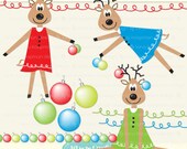 Instant Download Reindeer, Christmas Digital Clip Art, Holiday Ornaments Il_170x135