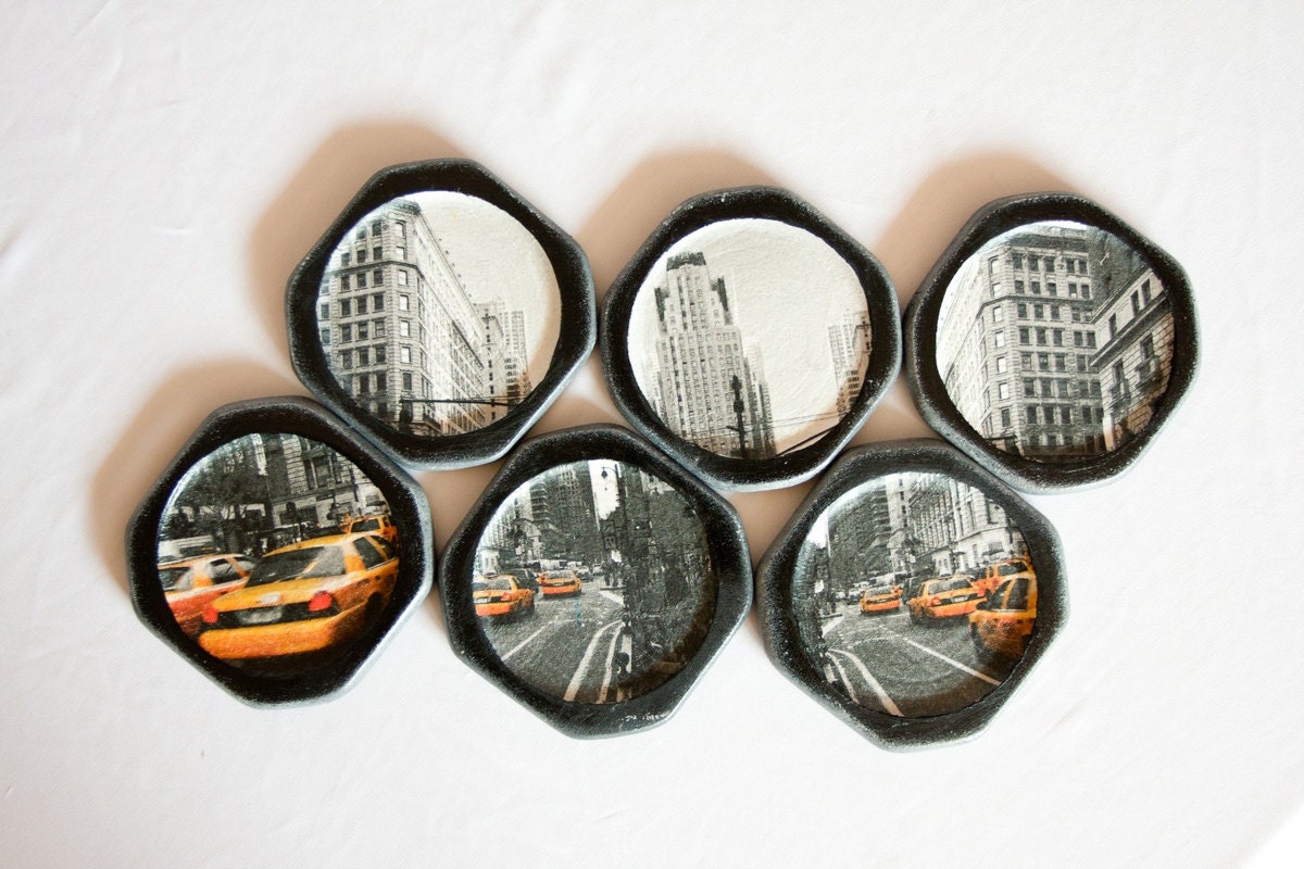 New York Coasters, Decoupage Coasters, Wood Wooden Coaster Set of 6, Circle Coasters oh, Dudes, Father's day giftteam