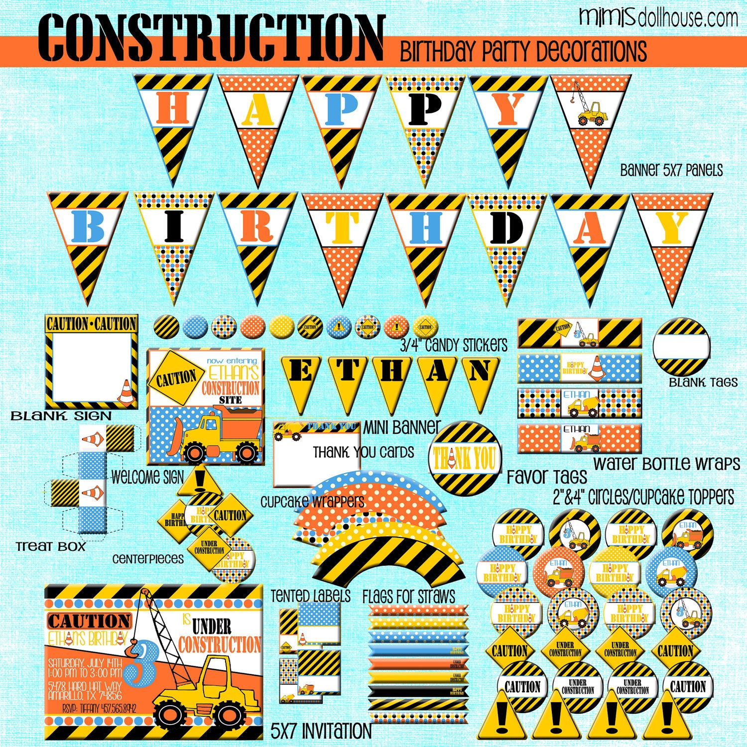 Construction Party Decorations- Printable Construction Birthday Party Decorations PDF Il_170x135