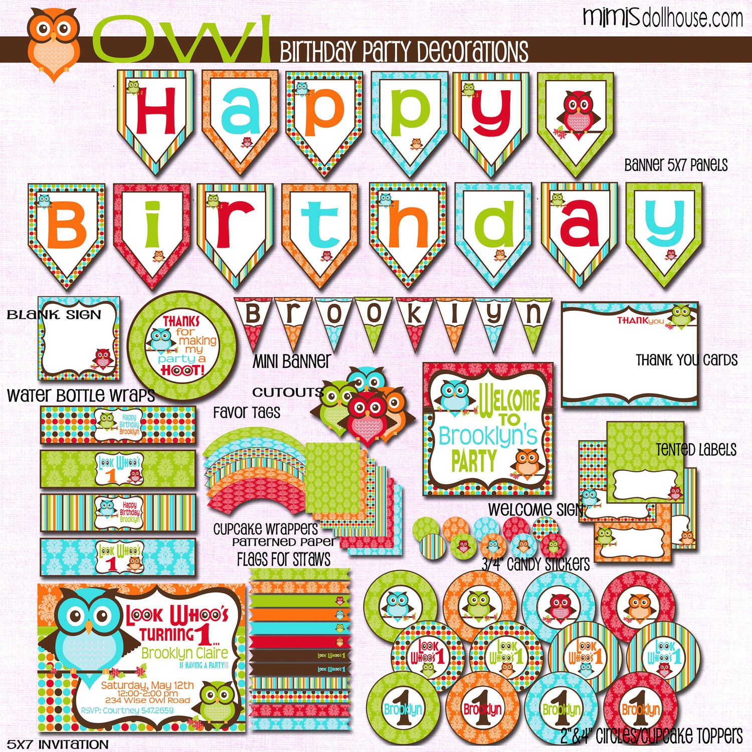 Owl Decorations- Printable Owl Birthday Party Decorations PDF/JPEG
