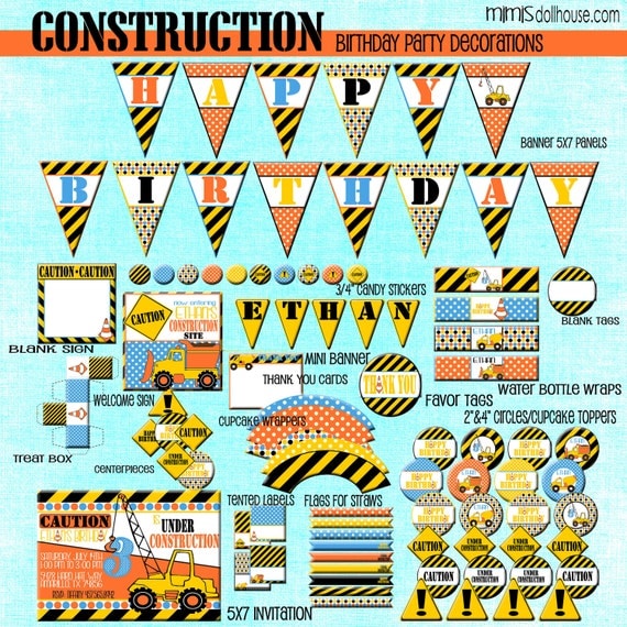 Construction Party Decorations- Printable Construction Birthday Party Decorations PDF Il_570xn
