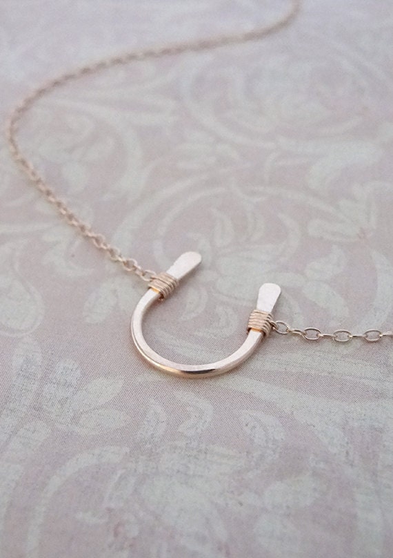 Lucky rose gold horseshoe necklace on rose gold chain - pink gold necklace