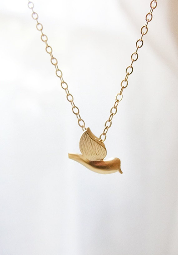 Tiny gold bird necklace 2 - little bird charm on gold filled necklace