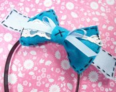 Ocean and Baby Blue and Black Kawaii Skull Lace Felt Lolita Bow Headband