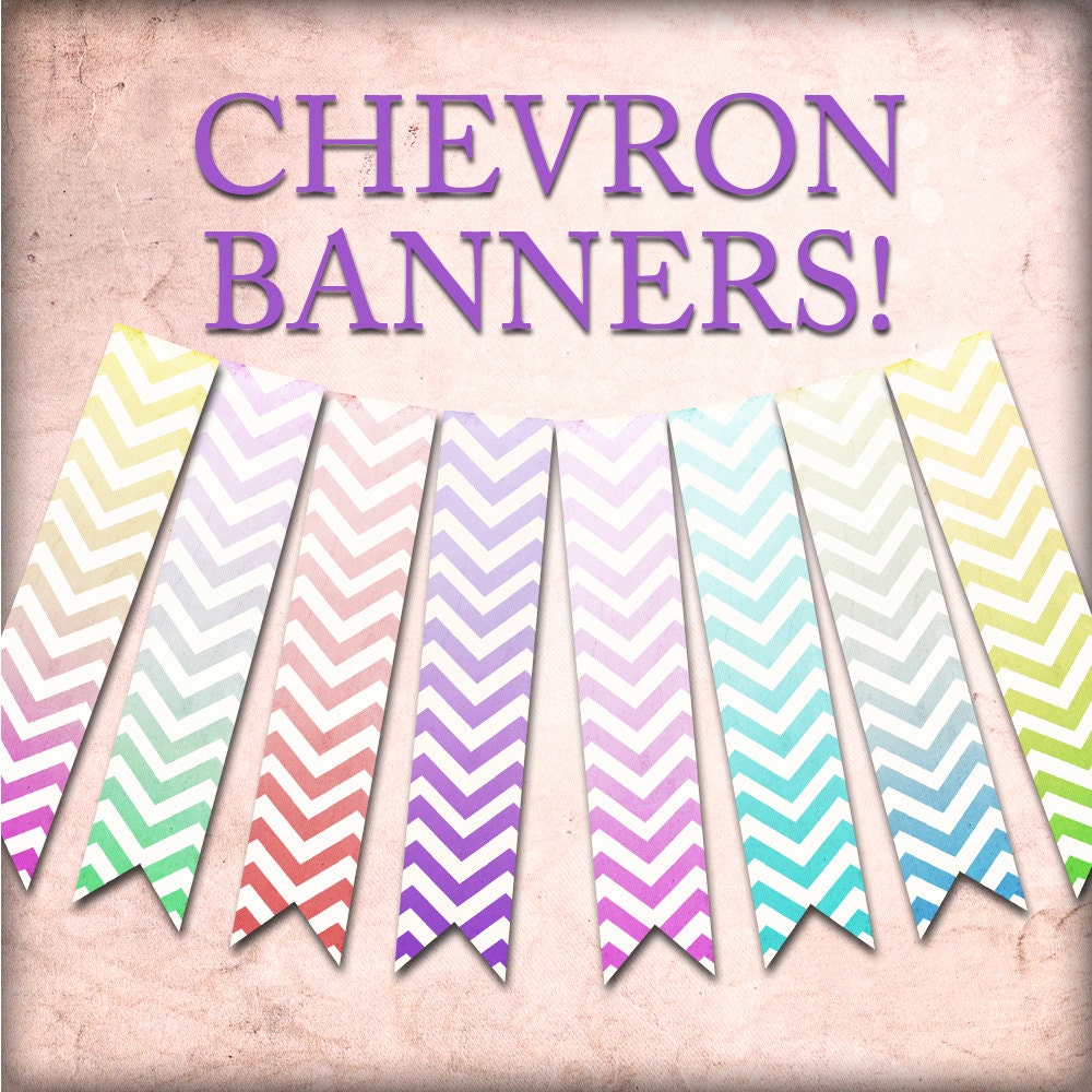 OMBRE CHEVRON BANNER digital printable banner style bunting download for scrapbooking, party printables and graphic design.