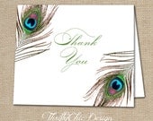 Purple Peacock Thank You Card Set of 10 (5x4)