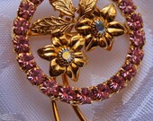Vintage Pink & Blue Rhinestone Brooch