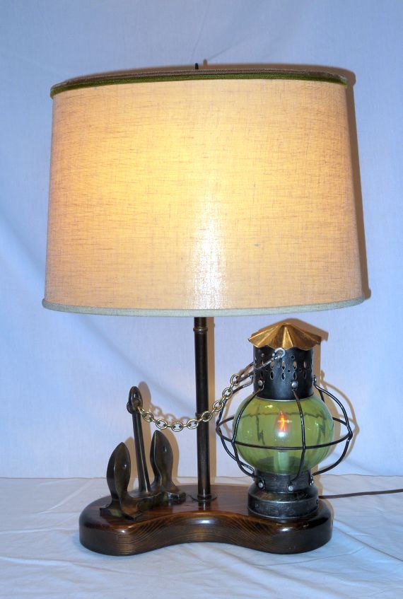 Vintage nautical lamp / maritime coastal / ships lantern anchor / mid century beach decor