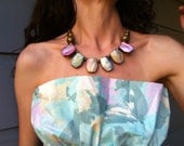 VINTAGE Bronze Pastel Stone Cleopatra Necklace Boho