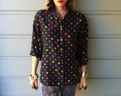 Vintage Polka Dot SILK Shirt 90s Men's Rainbow Sexy Cool Shirt Top XS - L by EXPRESS