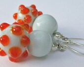 Pastel Blue Earrings, Pale Blue Earrings, Orange Polka Dot Earrings, Baby Blue Earrings, Blue and Orange Earrings